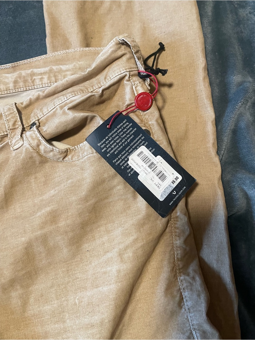 NEW TRUE RELIGION JEANS Men Ricky Big T Straight Lowrise Brown Denims 36x32 - Picture 2 of 6